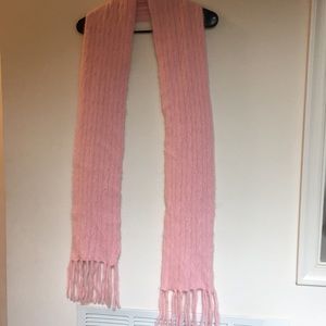 Pink  Rabbit Hair and Wool Fringe Scarf